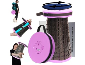 ALEVMOOM XXL Telescopische Vouwkruk 50 cm Hoog met Kussen en 455 kg Draagvermogen - Zwart