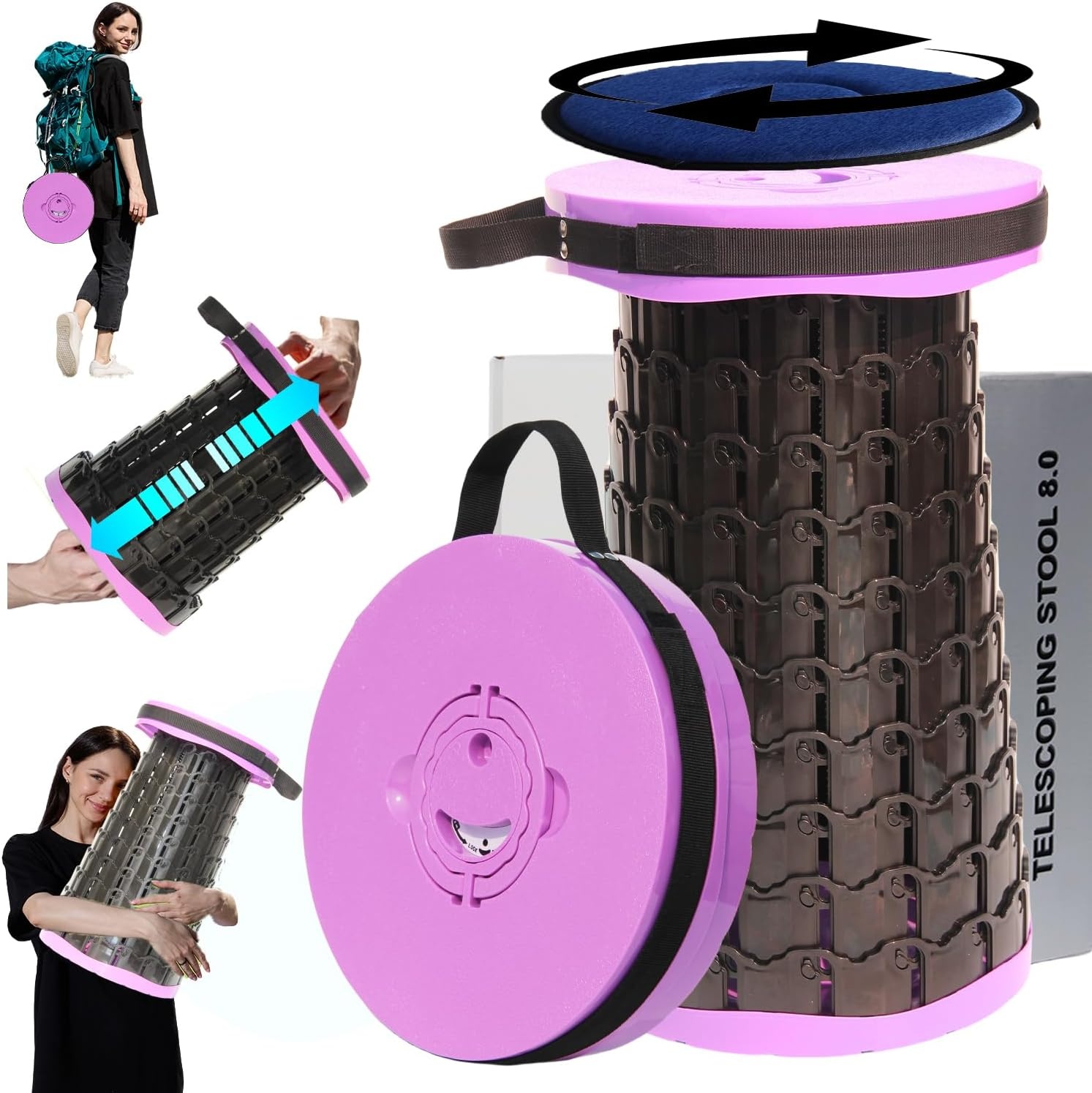 ALEVMOOM XXL Telescopische Vouwkruk 50 cm Hoog met Kussen en 455 kg Draagvermogen - Zwart