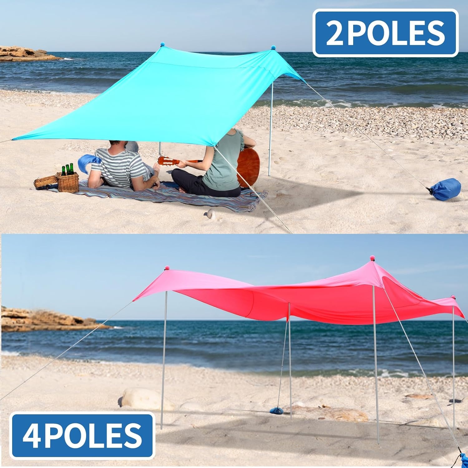 Draagbare Strandtent 2.1m x 2.1m met UV 50+ Bescherming - 27% Korting!