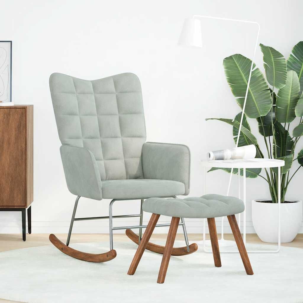 vidaXL Schommelstoel met krukje fluweel lichtgrijs