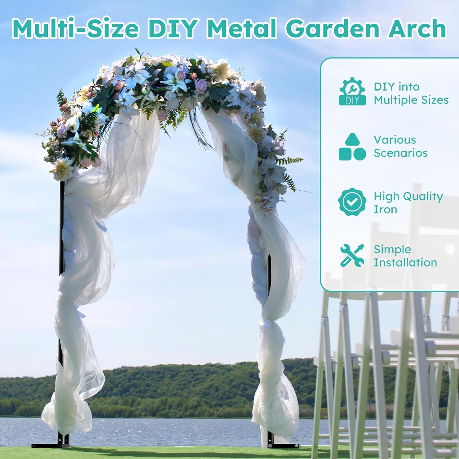 Xverycan Rozenboog, metalen tuinboog, 240 x 240 cm, rozenboog voor rozen en klimplanten, planten ter ondersteuning, vrijstaand rozenframe voor tuindecoratie