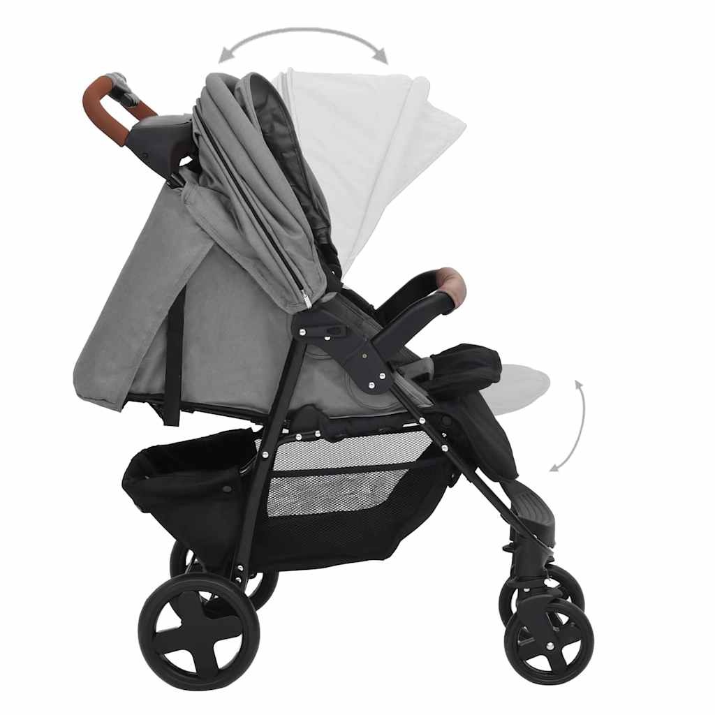 vidaXL Kinderwagen 2-in-1 staal lichtgrijs