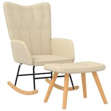 vidaXL Schommelstoel met voetenbank stof crèmekleurig