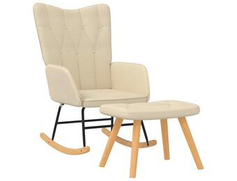 vidaXL Schommelstoel met voetenbank stof crèmekleurig