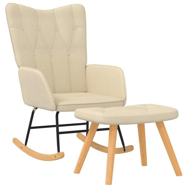 vidaXL Schommelstoel met voetenbank stof crèmekleurig