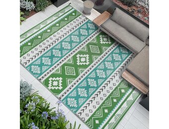 Famibay Waterdicht en Omkeerbaar Plastic Buitenkleed voor Tuin, Terras, Strand, BBQ - Blauw/Groen