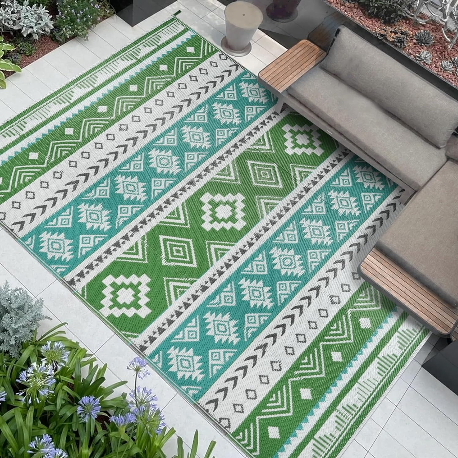 Famibay Waterdicht en Omkeerbaar Plastic Buitenkleed voor Tuin, Terras, Strand, BBQ - Blauw/Groen