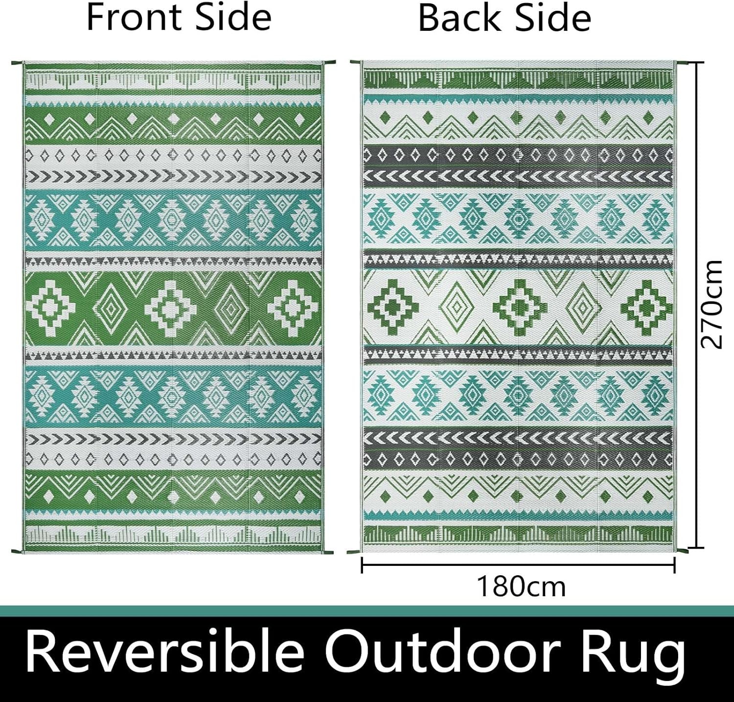 Famibay Waterdicht en Omkeerbaar Plastic Buitenkleed voor Tuin, Terras, Strand, BBQ - Blauw/Groen