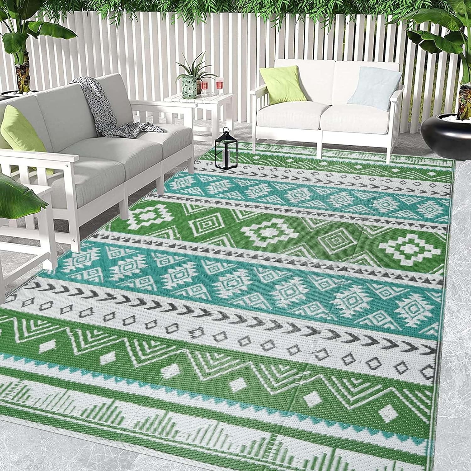 Famibay Waterdicht en Omkeerbaar Plastic Buitenkleed voor Tuin, Terras, Strand, BBQ - Blauw/Groen