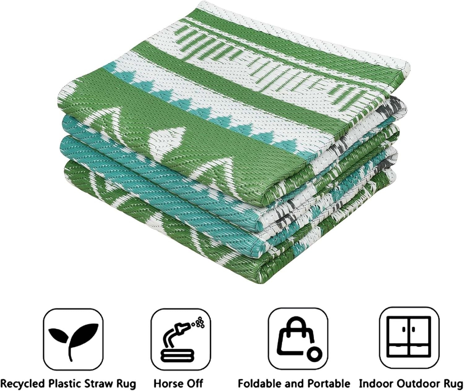 Famibay Waterdicht en Omkeerbaar Plastic Buitenkleed voor Tuin, Terras, Strand, BBQ - Blauw/Groen