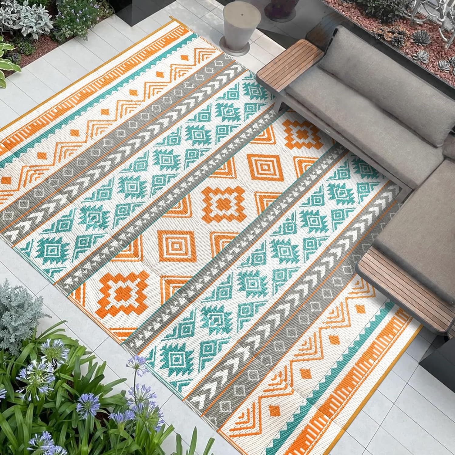 Famibay Waterdicht en Omkeerbaar Plastic Buitenkleed voor Tuin, Terras, Strand, BBQ - Blauw/Groen