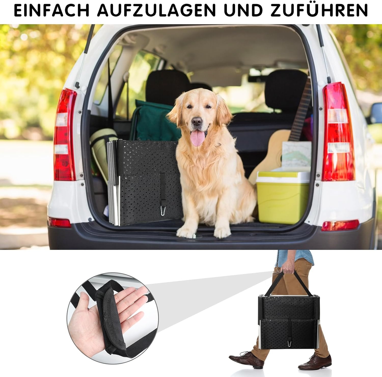 4 stappen hondentrap voor auto, opvouwbare hondentrap voor grote honden, antislip oppervlak aluminium draagbare hondenoprit voor auto's, SUV, vrachtwagens, ondersteunt tot 113 kg