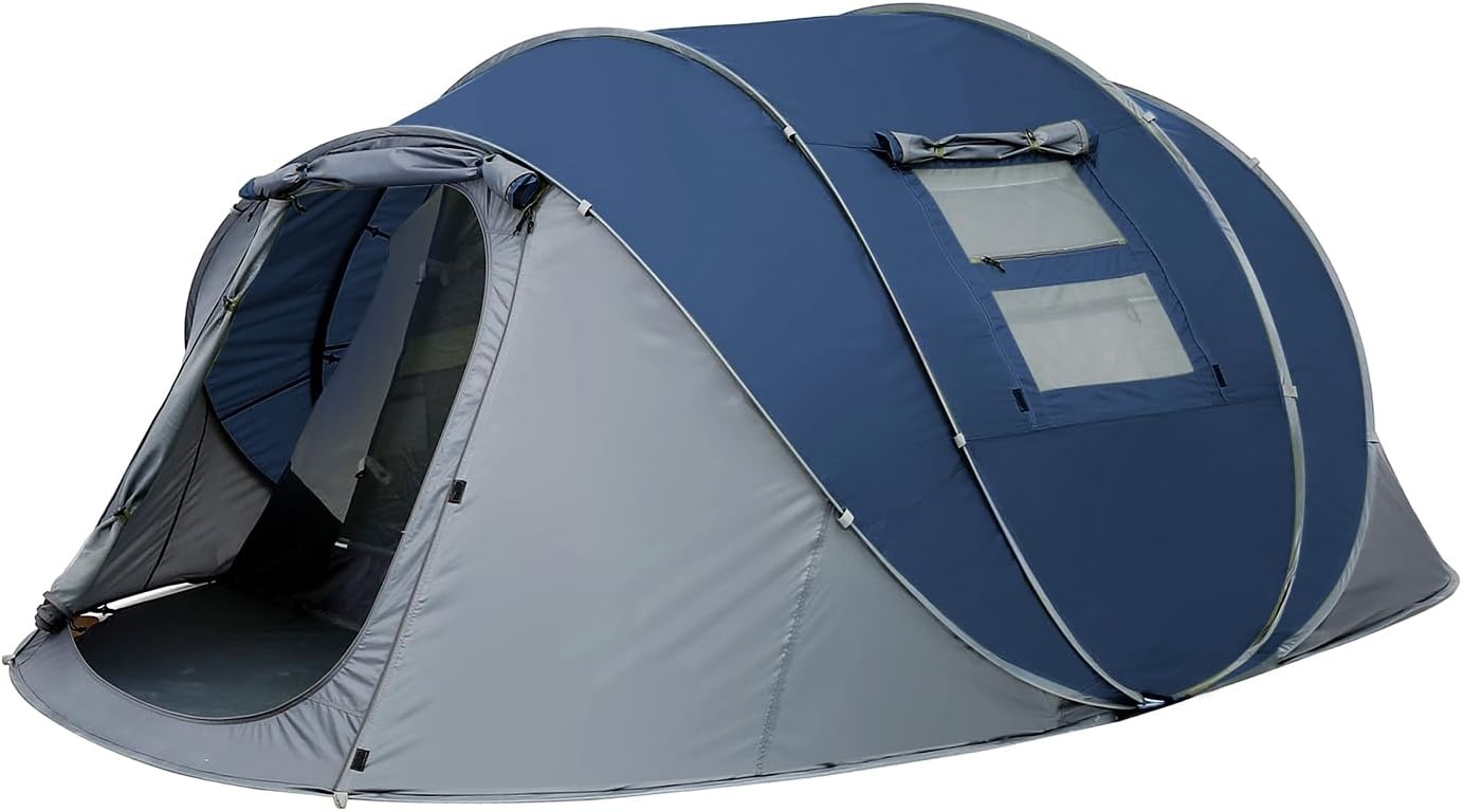 Pop-up tent voor 4-6 personen, waterdicht, werptent [5 vensters] campingtent voor 4 personen, dubbelwandige tent voor 6 personen, 3 seconden, eenvoudige tent, grote pop-uptent voor outdoor, sport,
