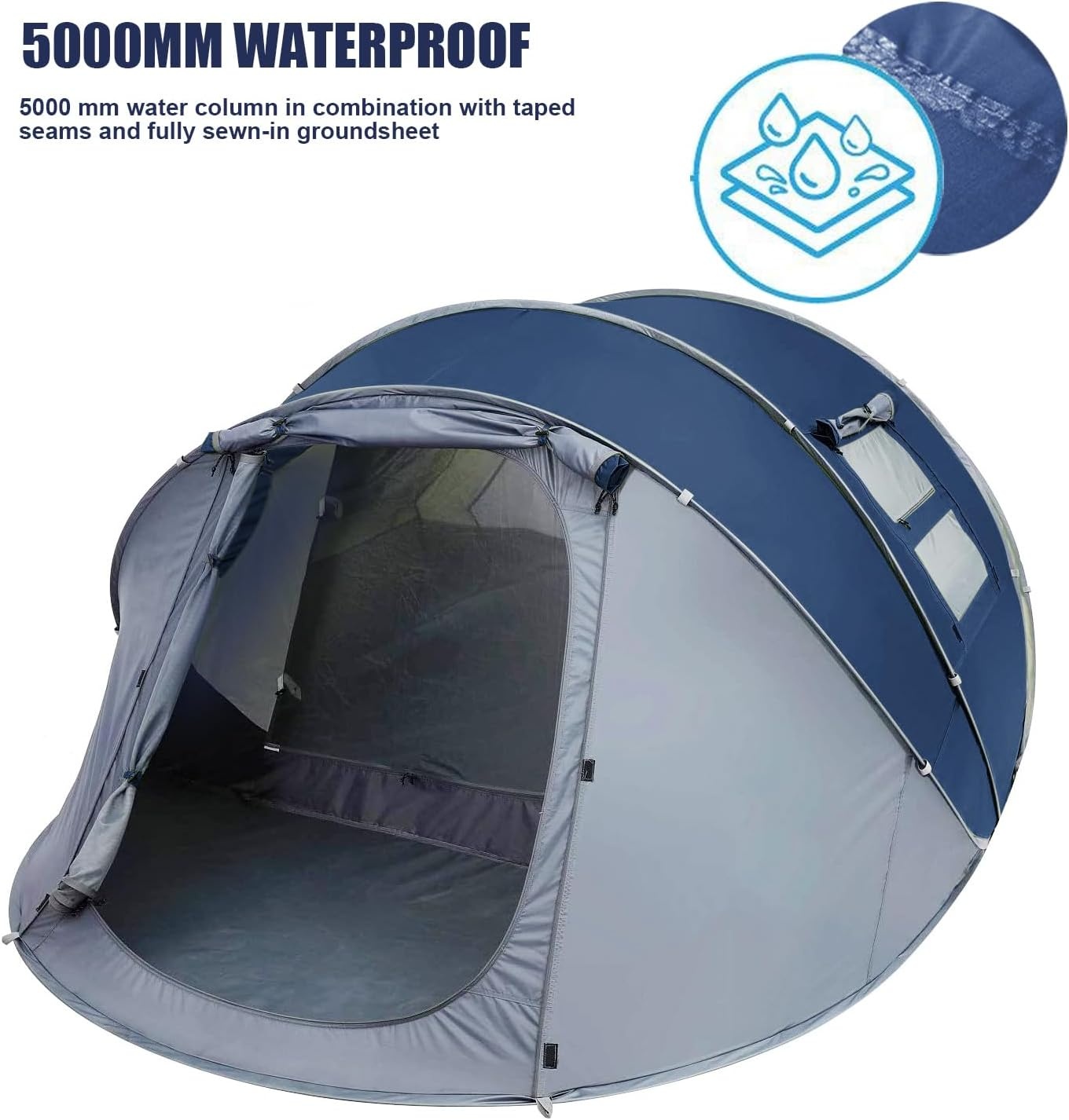 Pop-up tent voor 4-6 personen, waterdicht, werptent [5 vensters] campingtent voor 4 personen, dubbelwandige tent voor 6 personen, 3 seconden, eenvoudige tent, grote pop-uptent voor outdoor, sport,