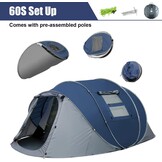 Pop-up tent voor 4-6 personen, waterdicht, werptent [5 vensters] campingtent voor 4 personen, dubbelwandige tent voor 6 personen, 3 seconden, eenvoudige tent, grote pop-uptent voor outdoor, sport,