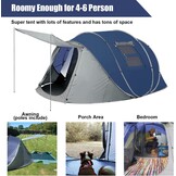 Pop-up tent voor 4-6 personen, waterdicht, werptent [5 vensters] campingtent voor 4 personen, dubbelwandige tent voor 6 personen, 3 seconden, eenvoudige tent, grote pop-uptent voor outdoor, sport,