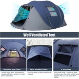 Pop-up tent voor 4-6 personen, waterdicht, werptent [5 vensters] campingtent voor 4 personen, dubbelwandige tent voor 6 personen, 3 seconden, eenvoudige tent, grote pop-uptent voor outdoor, sport,