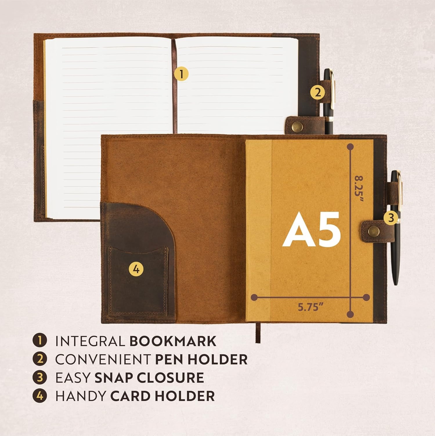 A5 Leren Notitieboek Lined Bruin - Heruitgeefbaar & 37% Korting