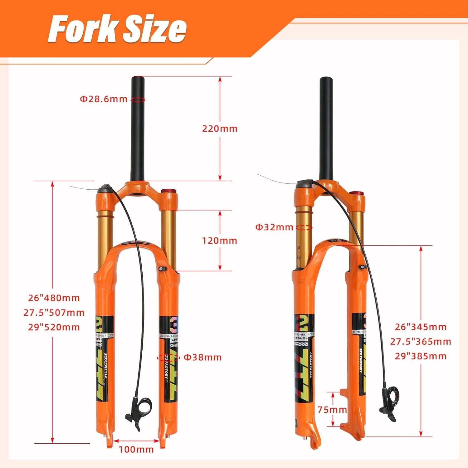 ZTZ Mountainbike Voorvork 26-29" Luchtdruk - 58% Korting