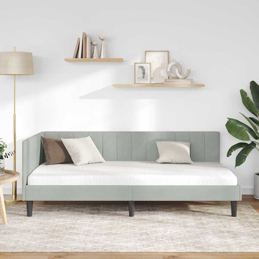 Lichtgrijs Fluweel Hoekbedframe 90x190cm - 36% Korting!