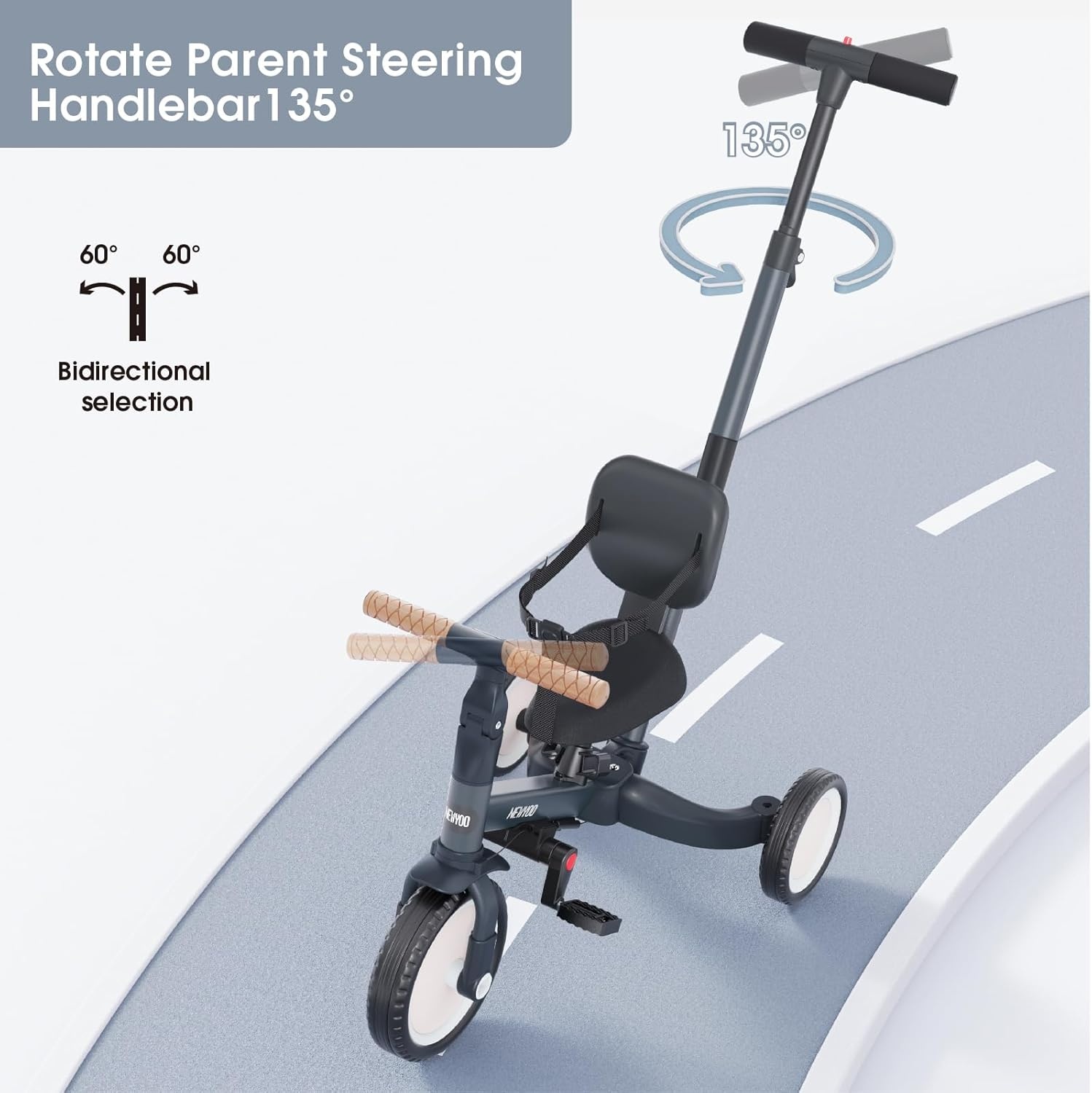 Newyoo 5-in-1 Driewieler & Loopfiets (Donkergrijs) - 36% Korting!