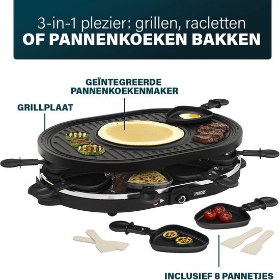 Princess Gourmetstel 162700 - Raclette & Crêpes - 8 Pers. - 53% Korting!