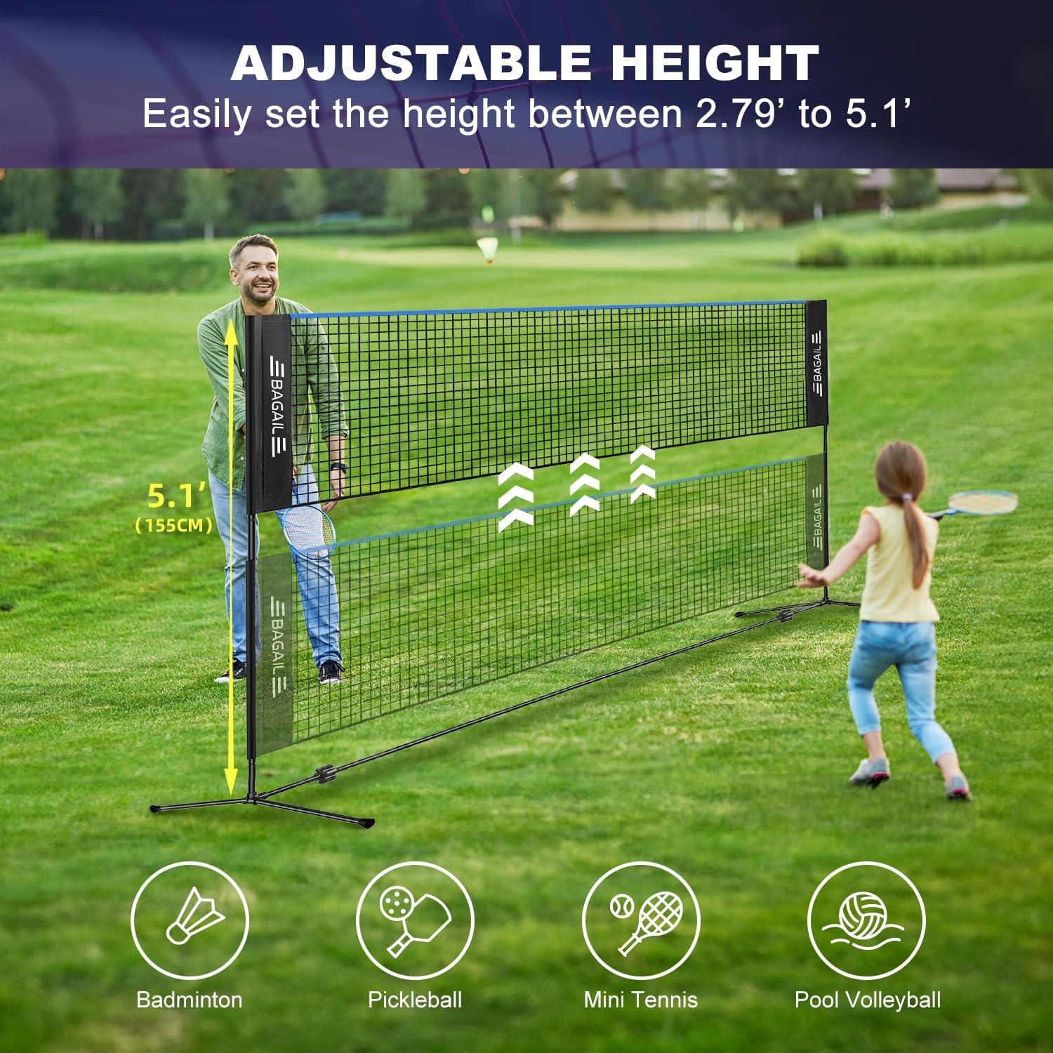 BAGAIL Verstelbaar Badminton Net 365cm - 34% Korting