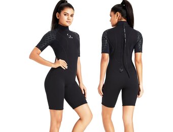 Zwarte Dames Wetsuit 3mm Neopreen - Korte Mouwen - -7%