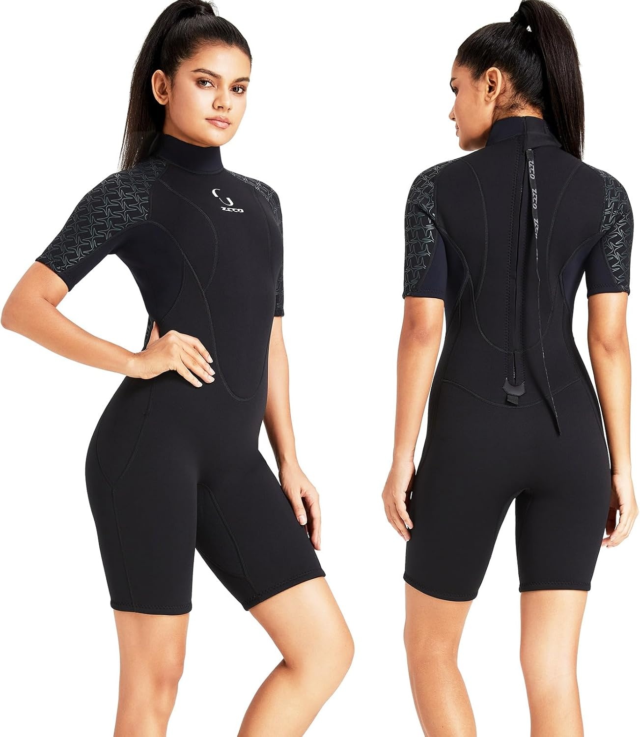 Zwarte Dames Wetsuit 3mm Neopreen - Korte Mouwen - -7%