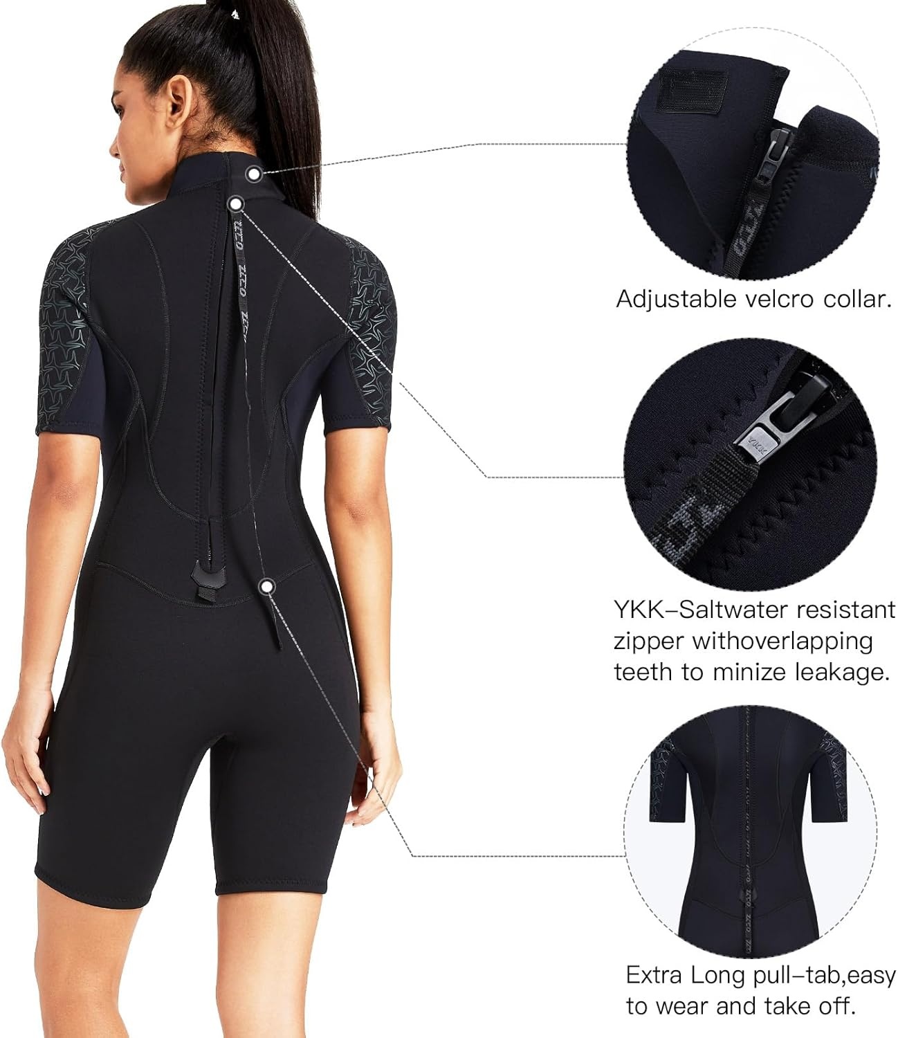 Zwarte Dames Wetsuit 3mm Neopreen - Korte Mouwen - -7%