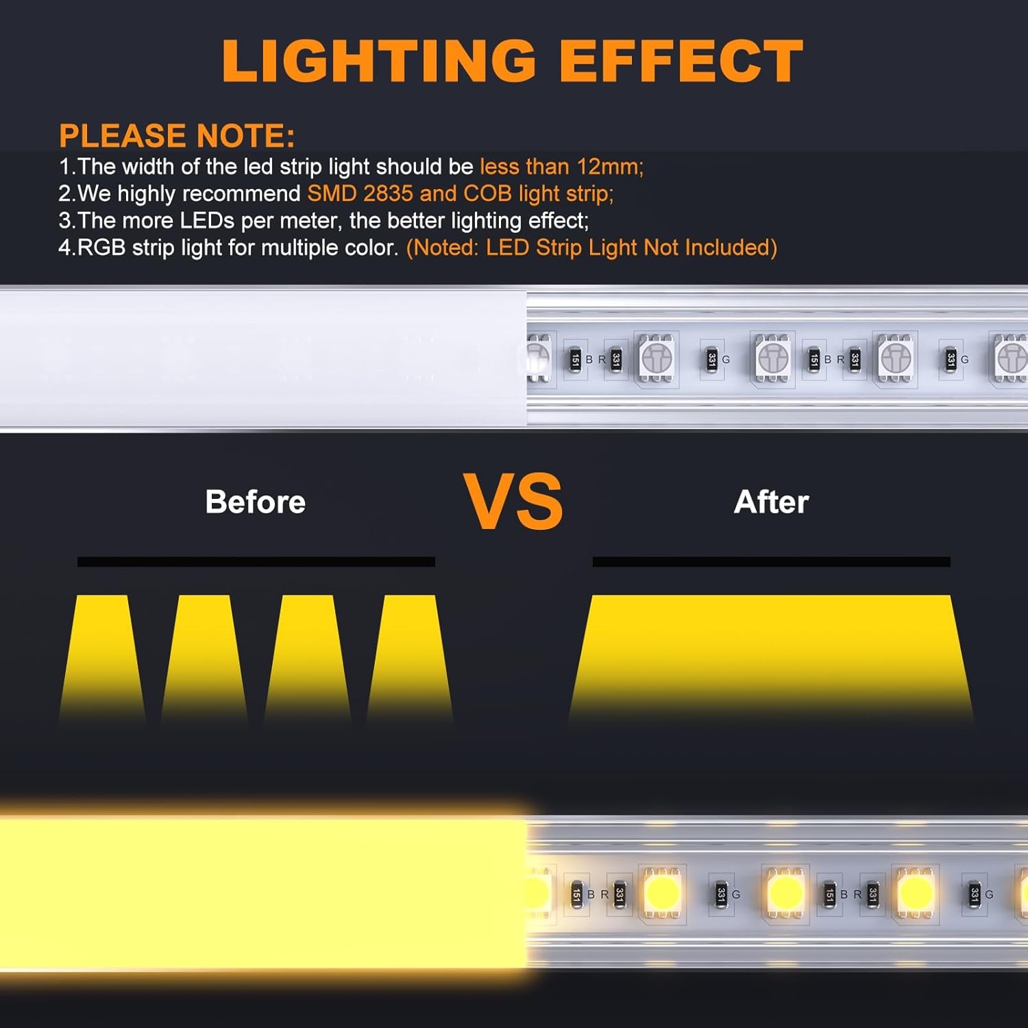 20x V-profiel aluminium LED profiel met afdekking, 1 meter per stuk, inclusief montageclips en hoekconnectoren