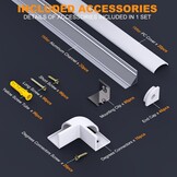 20x V-profiel aluminium LED profiel met afdekking, 1 meter per stuk, inclusief montageclips en hoekconnectoren