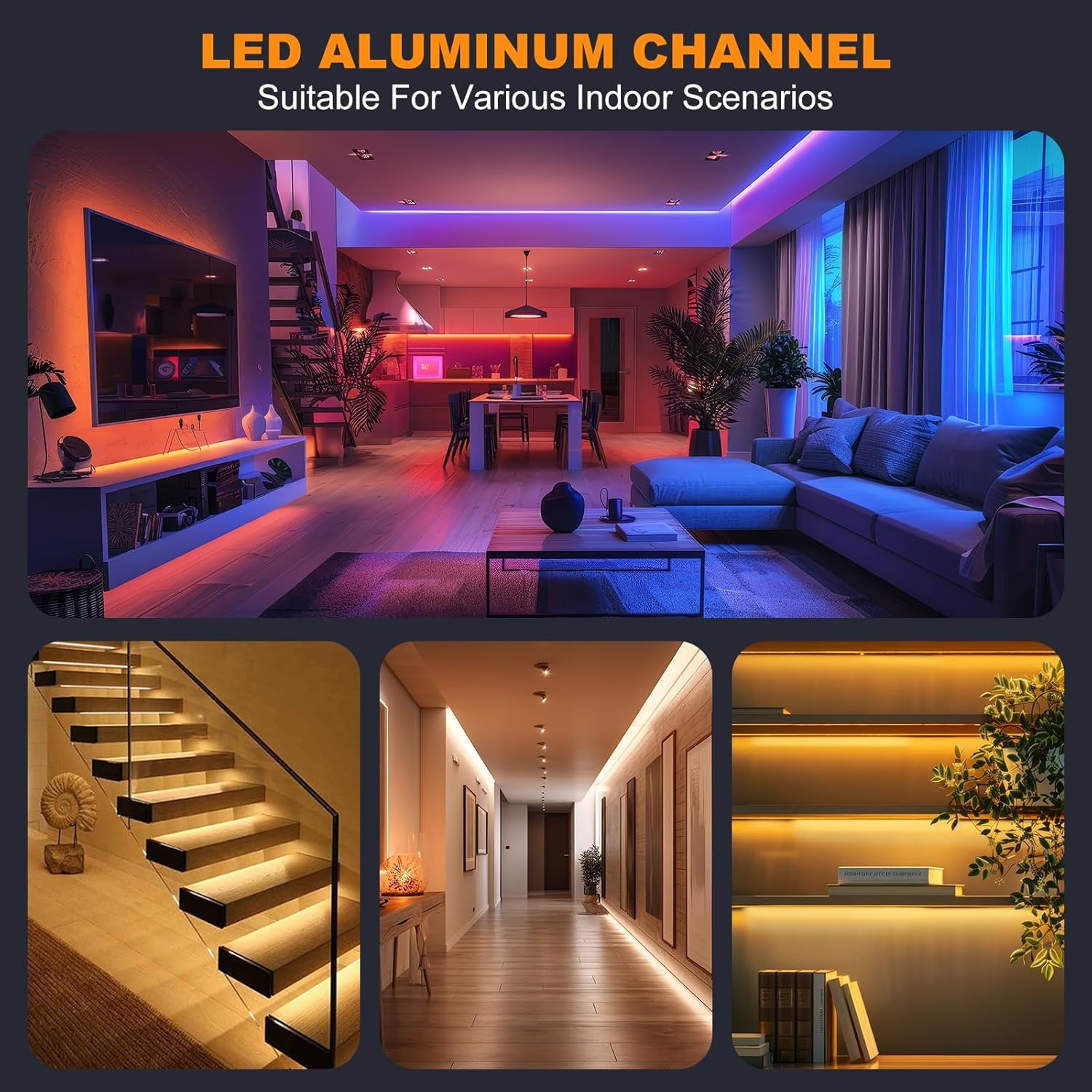 20x V-profiel aluminium LED profiel met afdekking, 1 meter per stuk, inclusief montageclips en hoekconnectoren