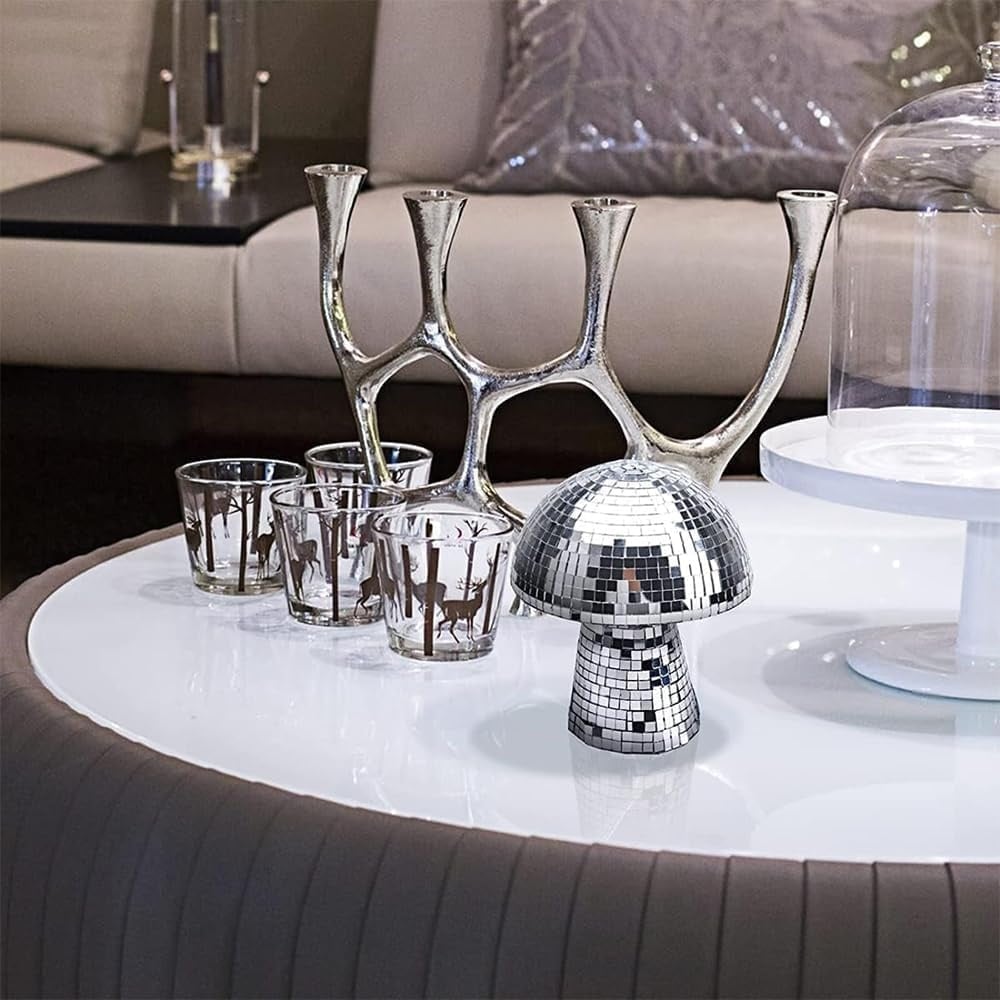 Zilveren Paddenstoel Discobal Decoratie (11 cm) - 28% Korting!