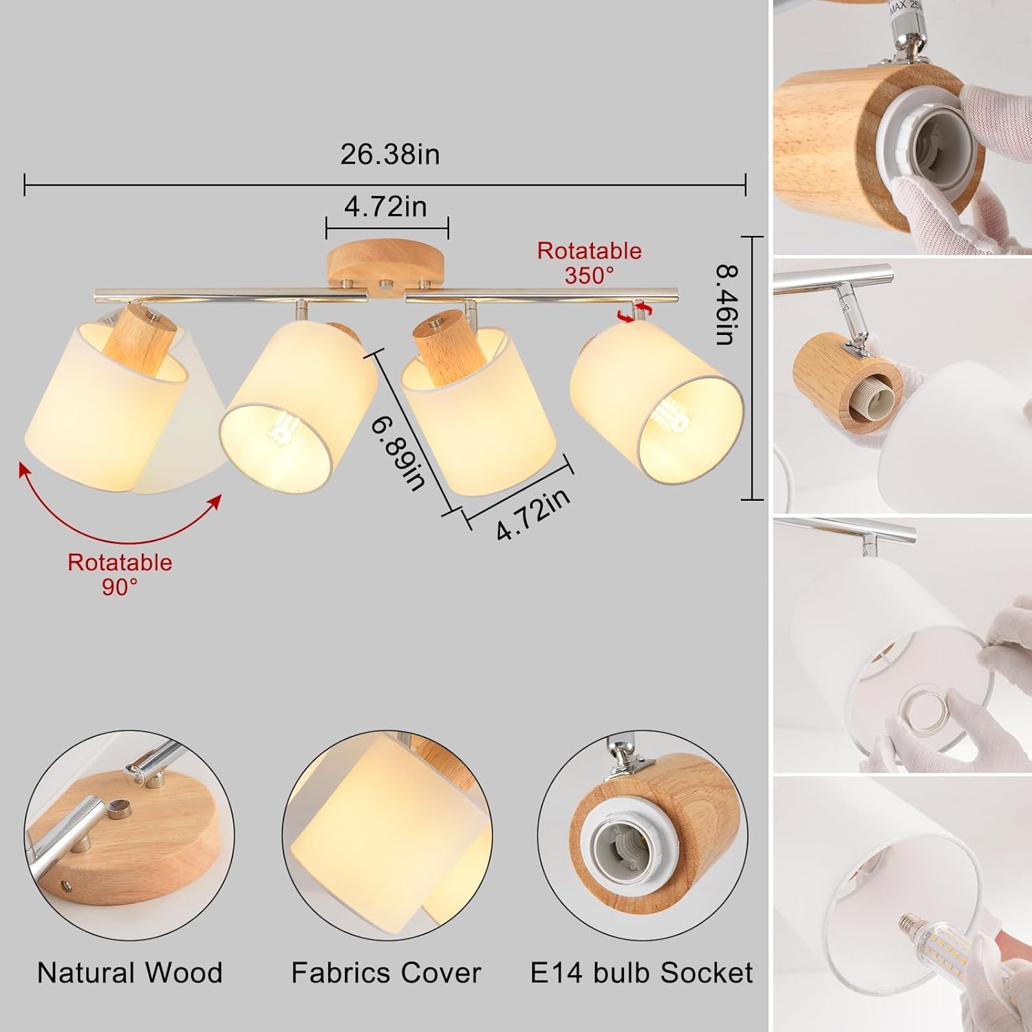 Houten Plafondlamp SANSHI - 4 Spots Draaibaar LED - 34% Korting!