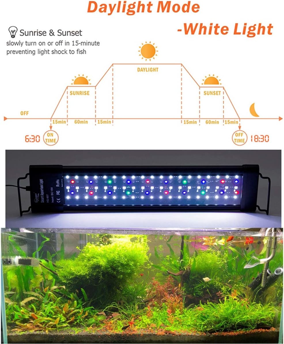 hygger Aquarium LED Verlichting - 60W, Volledig Spectrum, Timer & 7 Kleuren - 28% Korting