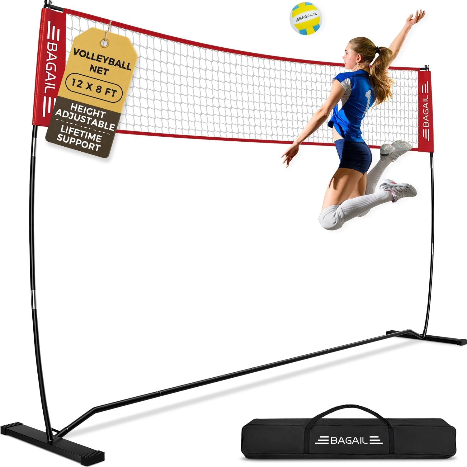 BAGAIL Draagbaar Volleybal Net 3.6m/6.1m Zwart - 28% Korting