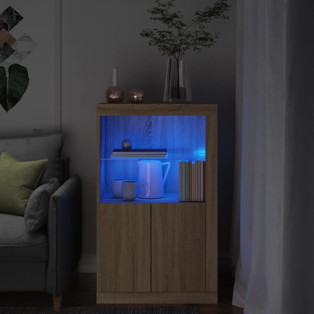 Bijzetkast met LED Verlichting - Sonoma Eiken - 70% Korting