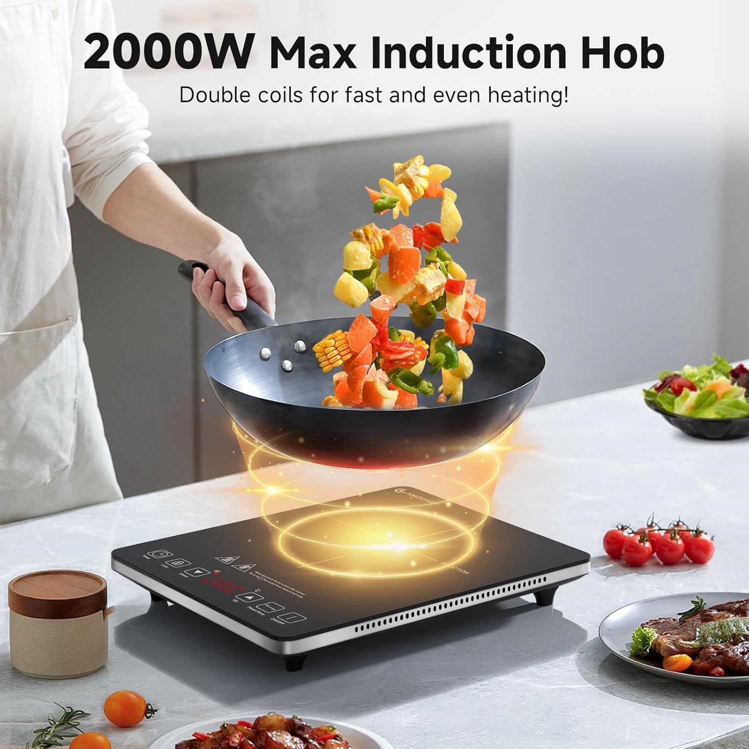 AMZCHEF Inductiekookplaat Zwart - 2000W | 40% Korting