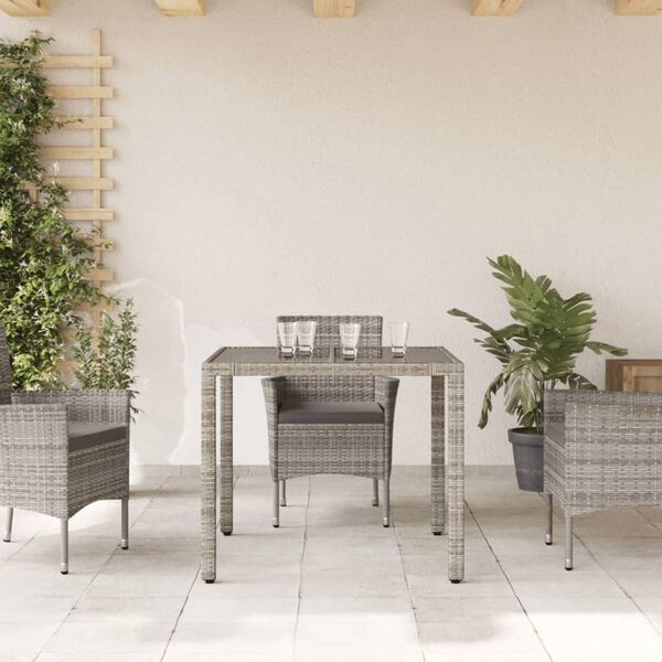 vidaXL Tuintafel Poly Rattan met Glas (90x90x75 cm) - 48% Korting!