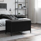 vidaXL Opbergbank - 82x42x45 cm - Bewerkt Hout Zwart - 59% Korting!