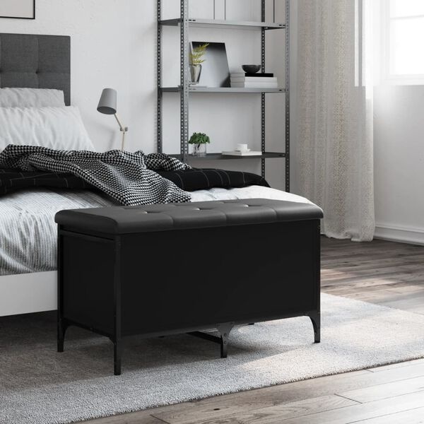 vidaXL Opbergbank - 82x42x45 cm - Bewerkt Hout Zwart - 59% Korting!