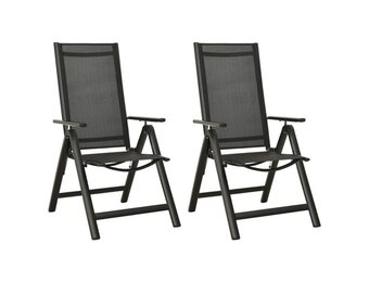 vidaXL Tuinstoelen 2-delig, inklapbaar, textileen/aluminium, Zwart - 52% Korting