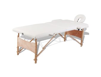 vidaXL Inklapbare massagetafel 2 zones met houten frame (creme)