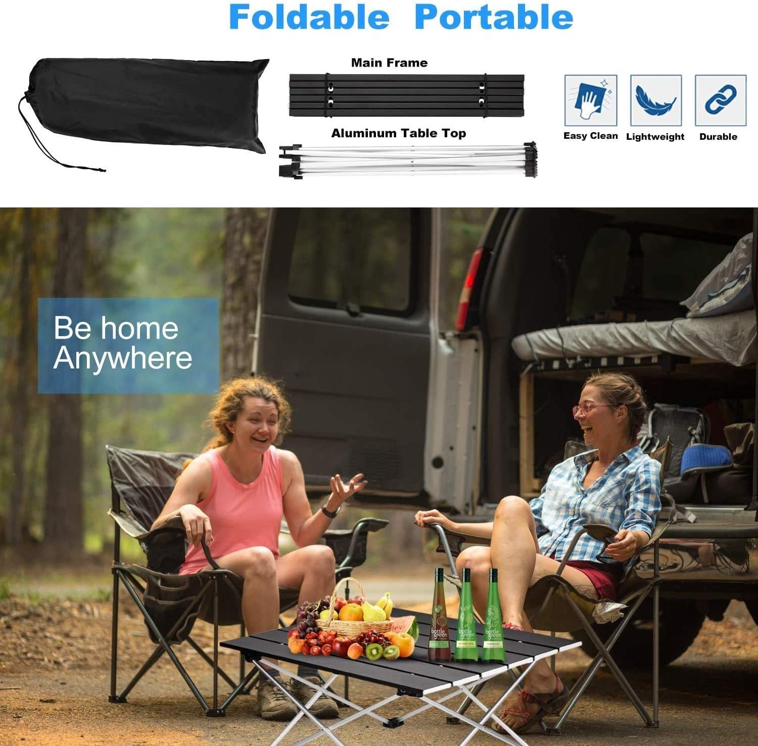 Compacte Aluminium Campingtafel Zwart Klein - Lichtgewicht en Opvouwbaar