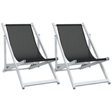 vidaXL Strandstoelen (2x) Zwart Aluminium & Textileen - 29% Korting