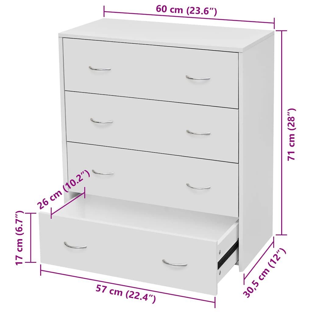 vidaXL Dressoir 4 Lades Wit - 33% Korting