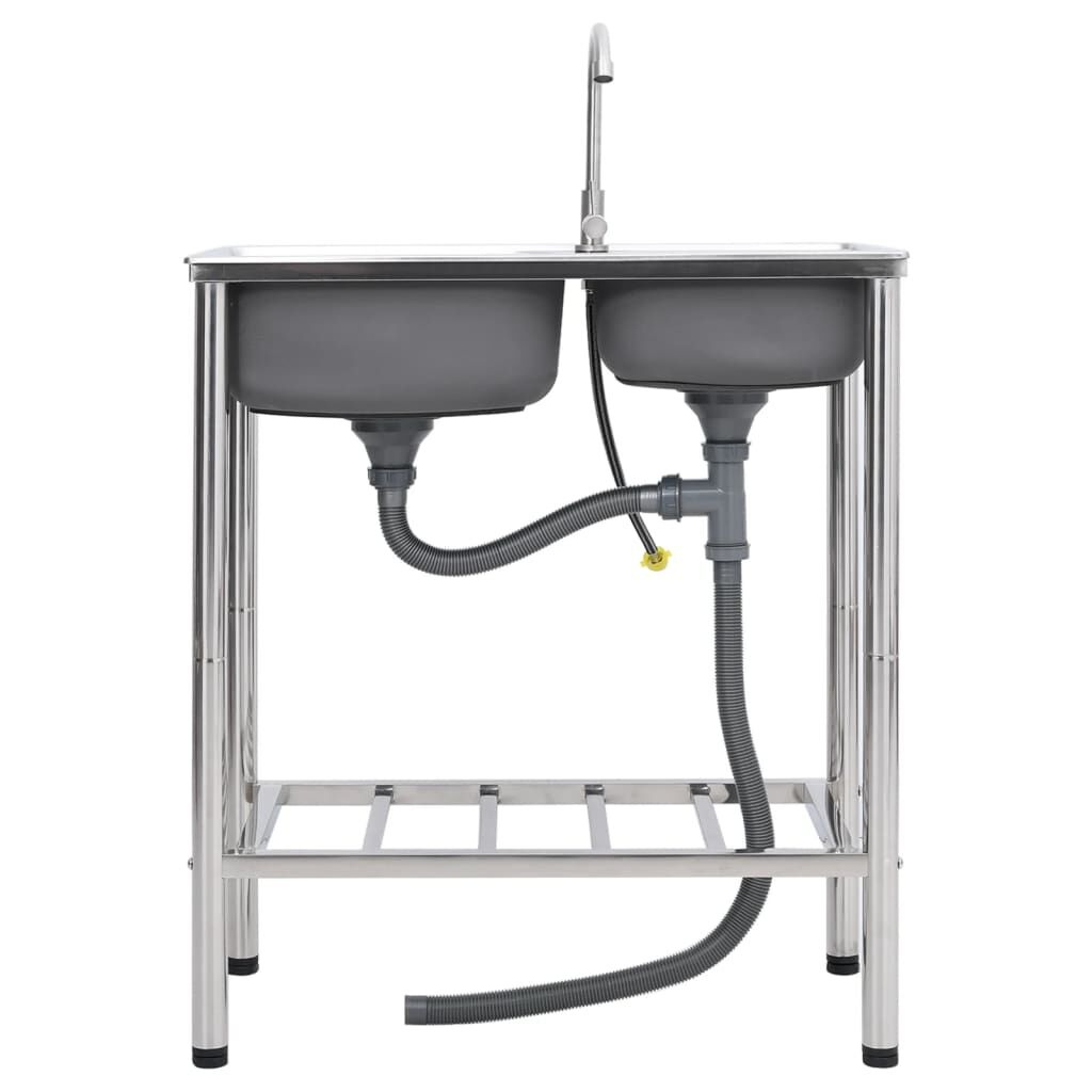 vidaXL Campinggootsteen met 2 Bakken & Kraan (RVS) - 34% Korting!