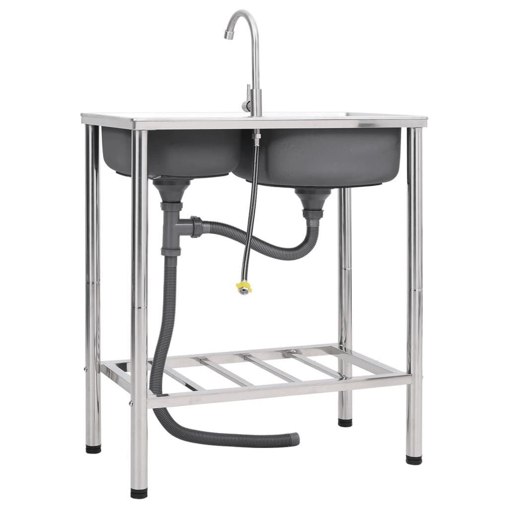 vidaXL Campinggootsteen met 2 Bakken & Kraan (RVS) - 34% Korting!