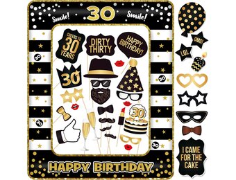 30e Verjaardag Fotobooth Accessoires Set met Opblaasbaar Frame - Veelkleurig